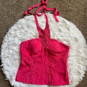 Bebe Corset Halter Top Pink Silk Womens Size Large